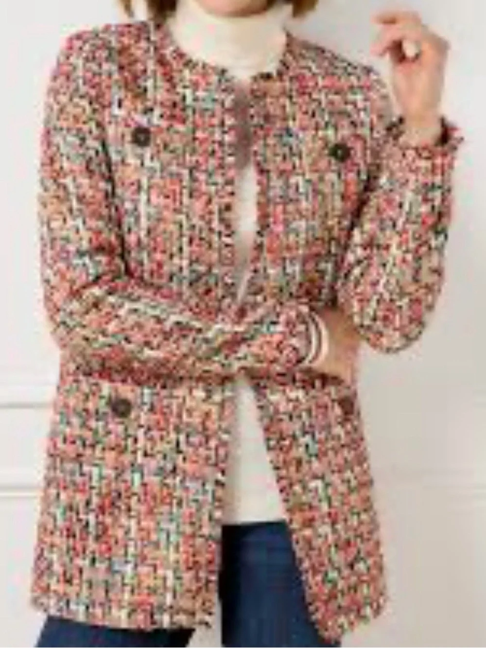 Talbots Multi Color Candy Tweed Fringe Topper Size 16 - Picture 6 of 16